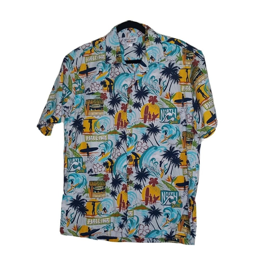 Pacific Legend Hawaiian Aloha Shirt Mens L North Shore Sunset Beach Surf Floral